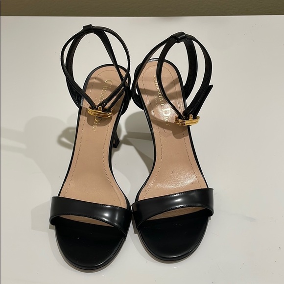 ⭐️Dior Black Leather High-Heeled Sandals with Strappy Design—Gold Logo—GORGEOUS! - Picture 1 of 14
